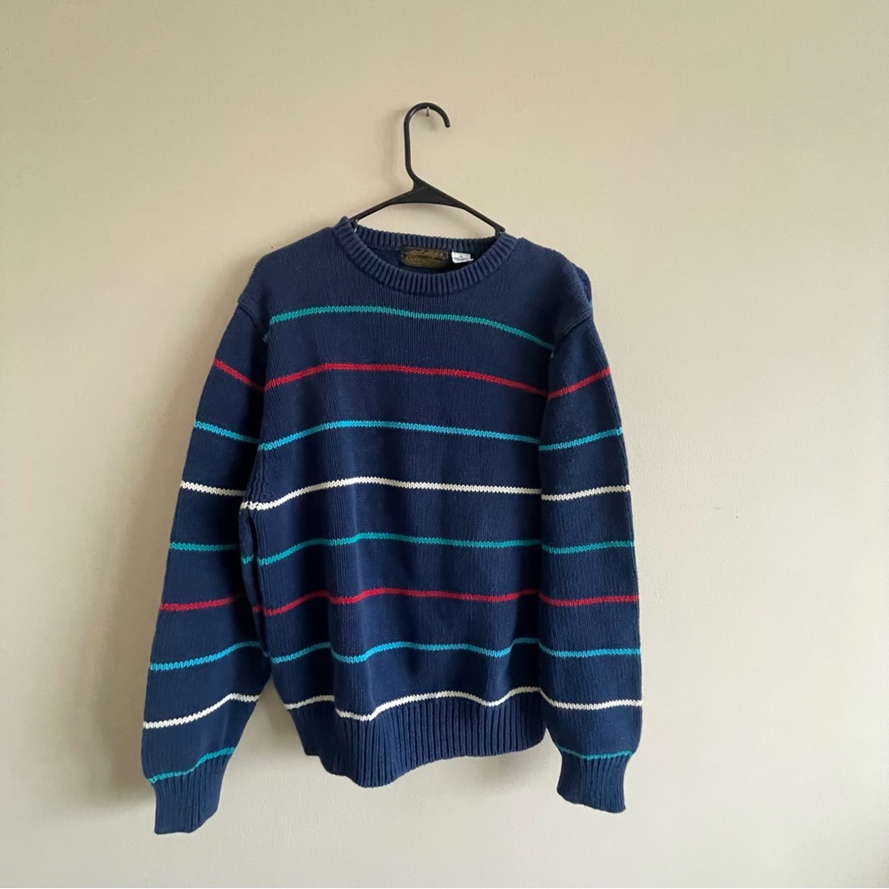 Eddie Bauer Blue Striped Classic Pullover Sweater Adult L VINTAGE Breathable
